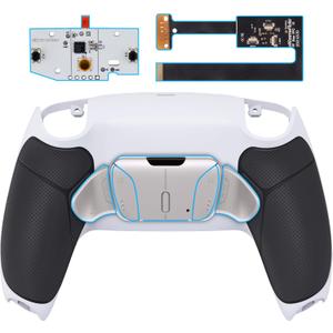 eXtremeRate Silver Real Metal Buttons (RMB) RISE4 Remap Kit for PS5 Controller BDM-010 020 with Black Rubberized Grip Redesigned White Back Shell, Upgrade Board and 4 Back Buttons for PS5 Controller