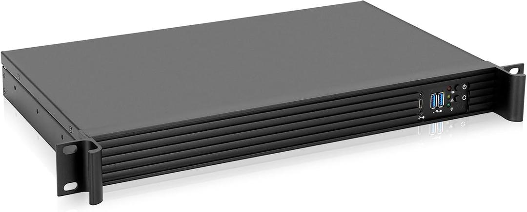 1.Rackchoice 1U Compact Server/Desktop mini-ITX Chassis - 9.84" Depth,Supports Mini-ITX Motherboard, Type-C & USB3.0, Black