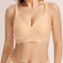 Angelhood Seamless Bras Women Soft Jelly Push Up Wireless Bra Supportive V Neck No Underwire Comfort Tshirt Bralettes (L)