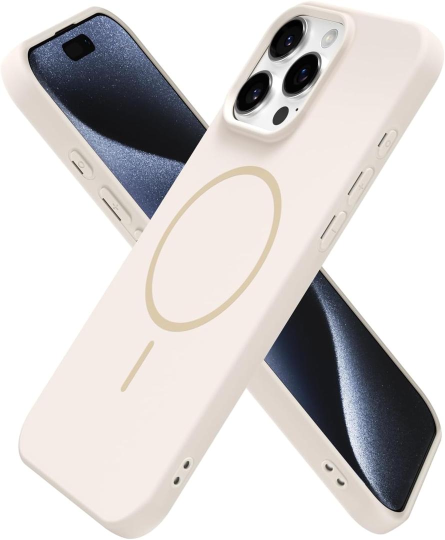 oakxco for iPhone 15 Pro Case Silicone Mag Safe, Magnetic Slim Thin Phone Case Compatible with Magsafe Wireless Charging, Cute Girly Aesthetic Soft Rubber Gel Safecase for Women Girls, Beige Cream