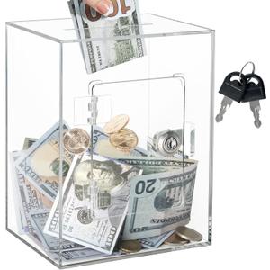 Clear Acrylic Piggy Bank with Lock and Key for Kids Adults, Openable Money Saving Box for Cash Coins Real Money (Clear)