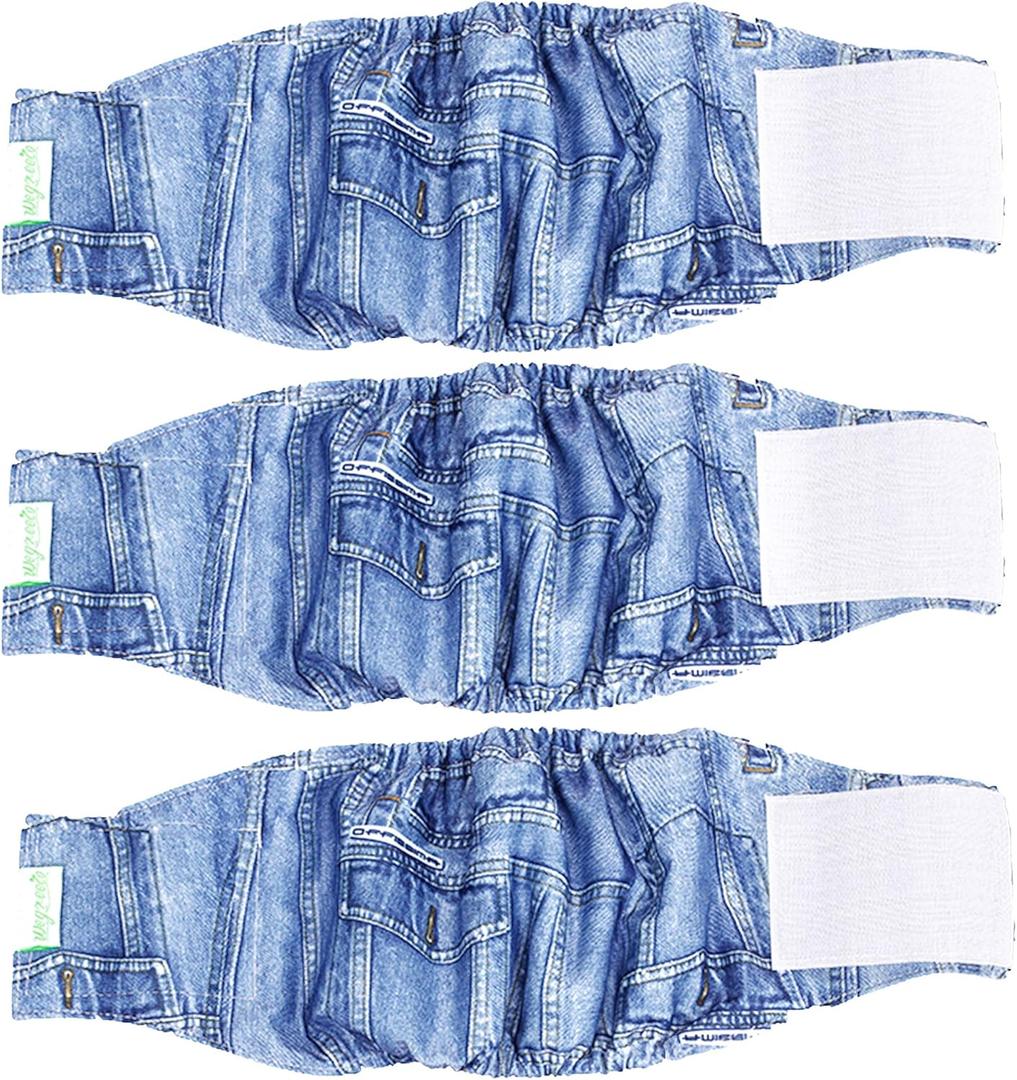 Wegreeco Jeans Washable Male Dog Diapers (Pack of 3) - Washable Male Dog Belly Wrap (Medium - 15"- 17" Waist)