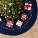 48 Inch Christmas Tree Skirt, Blue Velvet Fur Scallop Tree Skirt, Vintage Style Christmas Tree Dcor for Merry Christmas Party Christmas Tree Decoration Holiday Party Home Decor Indoor Outdoor B3