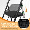 Arbusb Step Ladder, Folding Step Stool with Wide Anti-Slip Pedals, Sturdy Steel Ladder with Handrail, Space-Saving, Portable for Home & Adults, 3 Step Ladder