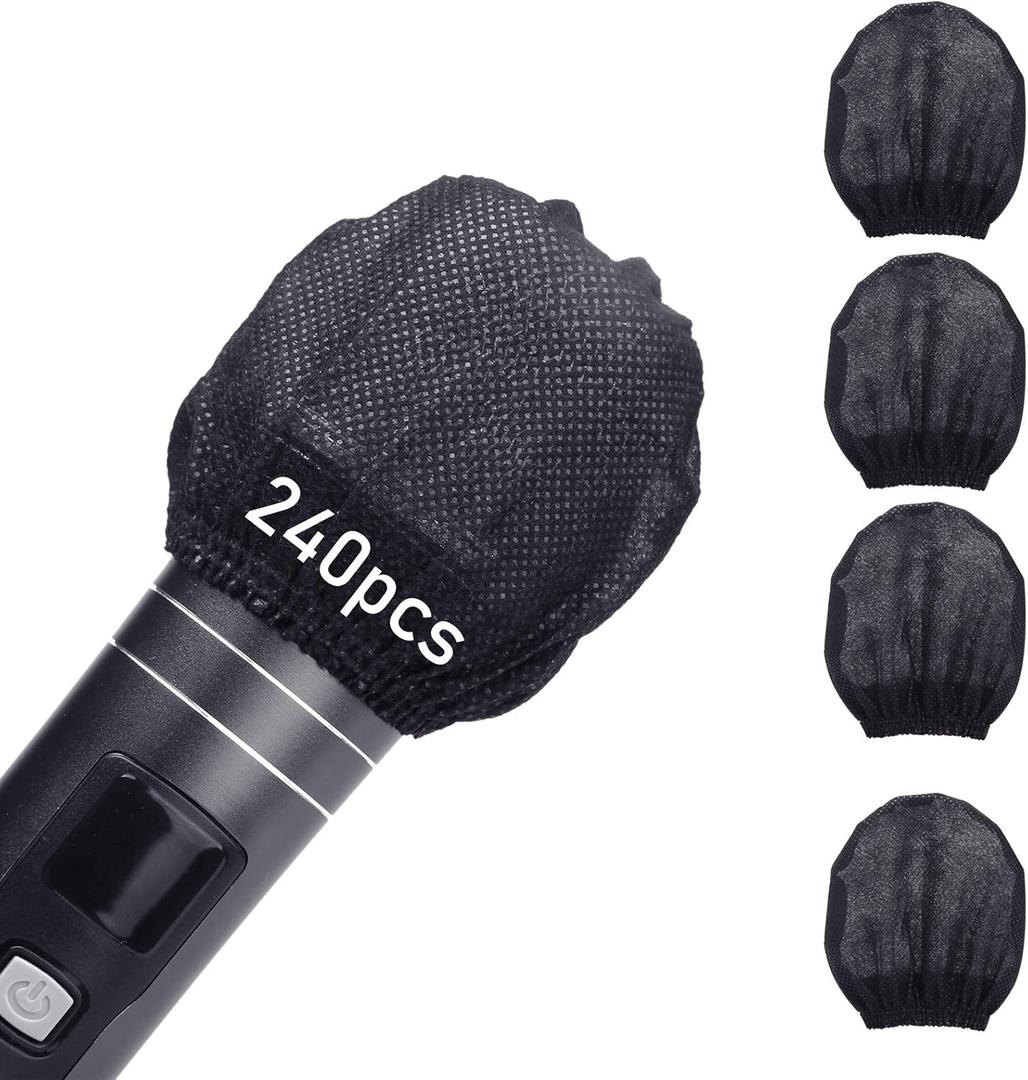 240pcs (120 pairs) Mic Covers Disposable Non-Woven, Individually Wrapped Mic Cover For Sanitary Mic Covers Disposable For Mic Microphone Windscreen & Pop Filters, Black
