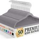 HOUSE DAY 14 Inch Kids Velvet Hangers 50 Pack, Durable Big Kid Hangers for Youth, Teen, Non Slip Kids Felt Hanger, Cute Childrens Hanger for Closet, Grey (Gray)