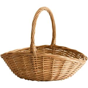 Natural Woven Willow Picnic Basket with Handle - Handcrafted Wicker Storage Basket for Picnic, Shopping, Home Organization, Gifts - Light Brown, Large Capacity, 15.7x13.4x12.5 Inches