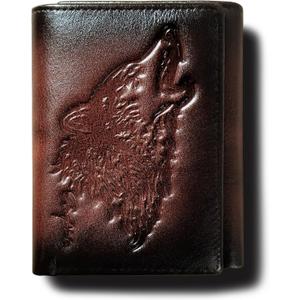Men's Trifold Wallet,Wolf Wallets For Men Leather,Rfid Blocking,Gifts For Him Husband (coffee)