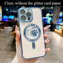 for iPhone 16 Pro Case, Glitter Clear Cute Paw Love Heart, Compatible with MagSafe, Strong Magnetic Full Camera Lens Protection Cover, Soft Slim Bling Phone Case 6.3" - Blue