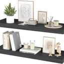 PopiShelves Floating Shelves for Wall - 24 x 9 Inch Natural Wood Shelves for Bathroom, Bedroom, Kitchen Decor, Farmhouse Decor Set of 2, Black