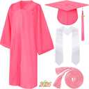 Syhood 4 Pieces 2025 Unisex Graduation Matte Gown Cap Tassel Stole Set Honor Cord for Graduation (Size 48, Pink, White)