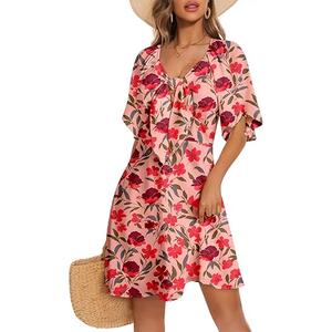 Dokotoo Womens Dresses 2025 Summer Fall Deep V Neck Elegant Bow Tie Mini Dress Size S
