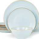 Famiware Jupiter Dinnerware Set, Plates and Bowls Dish Sets for 4 (12 Pieces), Microwave and Dishwasher Safe Stoneware Speckled Tableware, Chip and Scratch Resistant, Light Blue