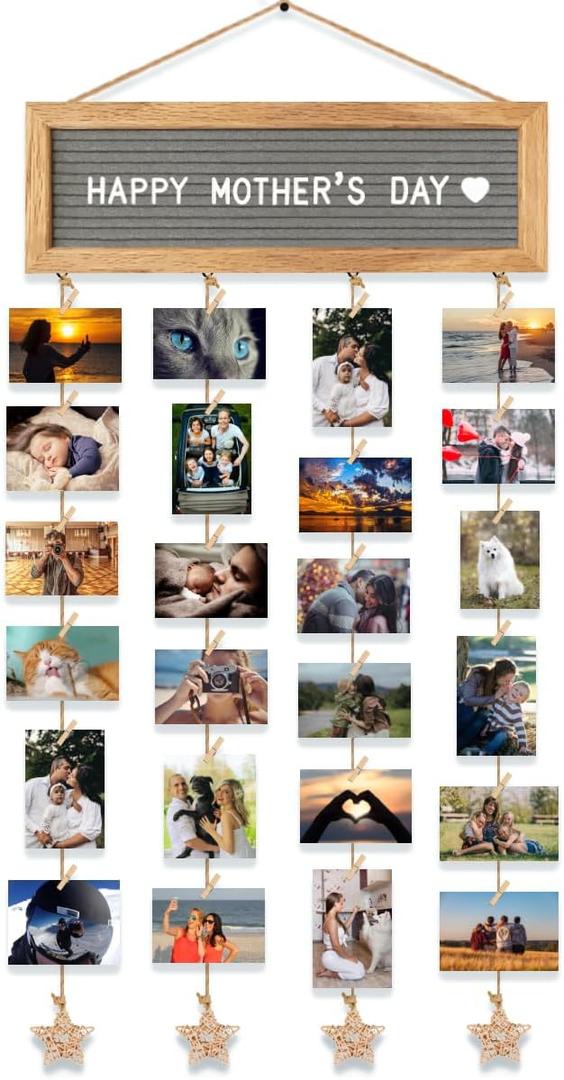 CJIAWYS Picture Frames Collage Wall Decor Hanging Photo Display Frame Felt Letter Board with 340 Letters and 30 Clips, Unique DIY Collage Picture Frames for Dorm Room Decor, Christmas Birthday Party