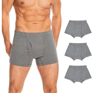 Washable Incontinence Underwear for Men - Cotton Urinary Leakproof Boxer Briefs with Fly, Enhanced Front & Rear Protection 120 ml Absorbency (3 Pack, M, Gray)