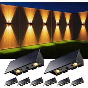 8 Pack Solar Powered Fence Lights Outdoor Up and Down Wall Mount LED Decorative Waterproof Lamps for Outside Deck, Porch, Backyard, House, Patio, Long-Lasting Lighting for All Night (Warm White)