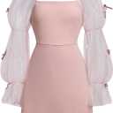 Girl's Dress Bow Ruffle Sheer Mesh Puff Long Sleeve Dresses Party Formal Short Dresses Size 11 Years