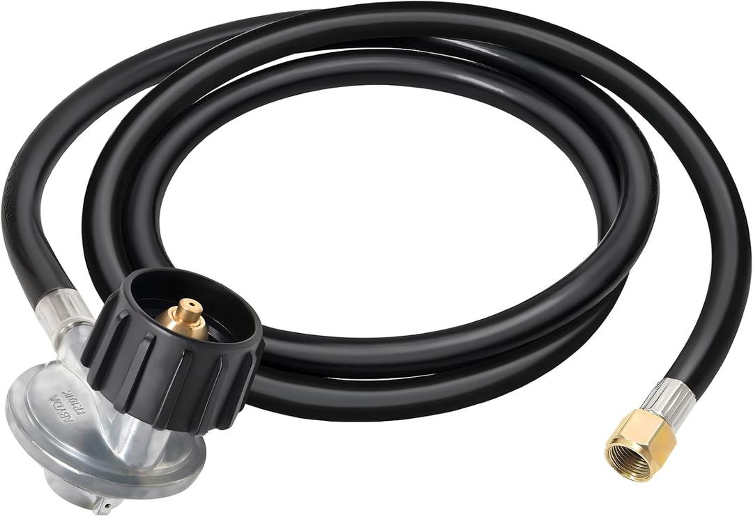 ABYDA 4 FT Propane Regulator and Adapter Hose, Universal Gas Grill Regulator Replacement Parts, Propane Tank Hose for Most LP Gas Grill, Fire Pit Table and Weber, 3/8" Female Flare Nut