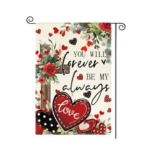 AVOIN colorlife Valentines Day You Will Forever Be My Always Garden Flag 12x18 Inch Double Sided Outside, Love Heart Floral Cross Yard Outdoor Flag