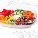 Fruit Ice Serving Tray, Chilled Veggie Tray, Shrimp Cocktail Serving Dish, Appetizer Serving Platter for Parties, with Lid and 4 Compartments