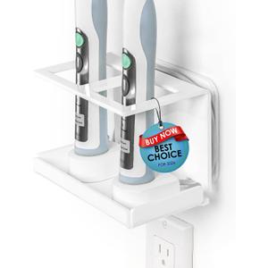 OAPRIRE Electric Toothbrush Holder for Bathroom, Acrylic Wall Mounted Electric Toothbrush Holder, Self-Adhesive Space-Saving with Hidden Cable Management, Convenient Charging - White