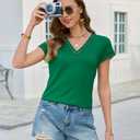 Womens Summer Tops Dressy Casual Green Blouses for Women Short Sleeve Cap Sleeve V Neck Shirts Beach Vacation Outfits for Women Holiday Party Western Clothing Fashion Trendy (Green, XL)