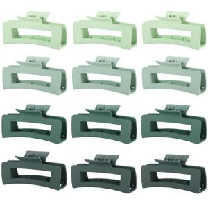 12 Pcs Green Large Square Hair Claw Clips for Women, 4.3-Inch Matte Rectangle Claw, Strong Hold Non-slip Hair Clips for Thick & Thin Hair