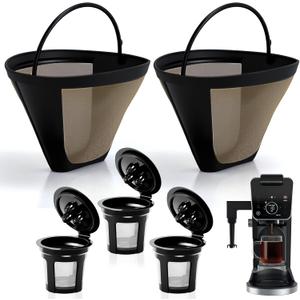 Reusable Coffee Pods compatible with the 3-hole Ninja CPF301 Coffee Maker, 3 Pack Reusable K Cups Pods and 2 Pack Reusable Filters not for Ninja CFP101 & Ninja PB051