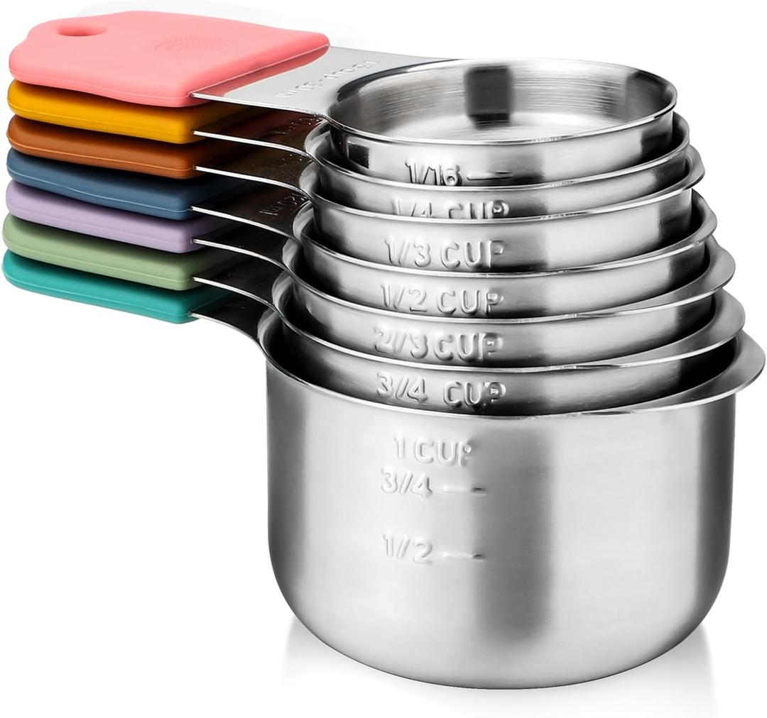 Magnetic Measuring Cups Set of 7 Stainless Steel Heavy Duty Stackable Measuring Cups for Dry and Liquid Ingredients (Multicolour)