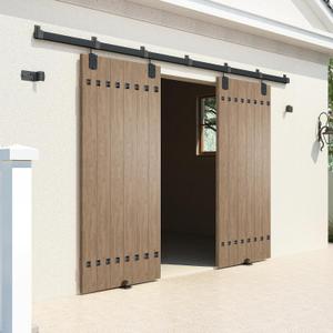 HARDJULAN 12FT Heavy Duty Box Rail Exterior Sliding Barn Door Hardware Kit, 450 lbs Capacity, Black Powder Coated Finish,Kit for Outdoor,Fit MAX 2 Door Width 72in
