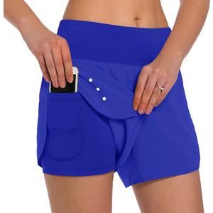 Ksmien Women's 2 in 1 Running Shorts - Lightweight Athletic Workout Gym Yoga Shorts Liner with Phone Pockets M