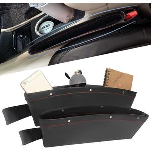 Car Gap Filler, 2 Pack Leather Car Seat Organizer Gap Pocket Car Seat Storage Box for Holding Phone, Sunglasses, Keys, Black