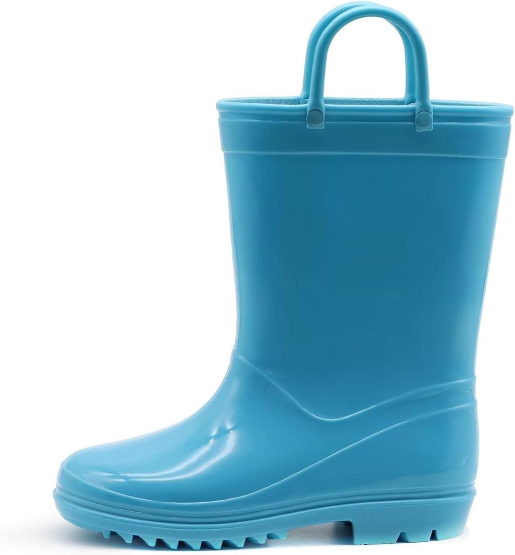 EUXTERPA Boys Girls Waterproof Rain Boots Kids Toddler Solid Color Boots with Easy On Handles