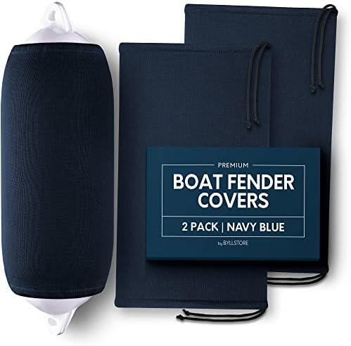 Byllstore Boat Fender Covers  Black & Navy Blue | 1, 2 & 4-Pack | Polyester (2-Pack, Navy Blue, 10″ x 26″)
