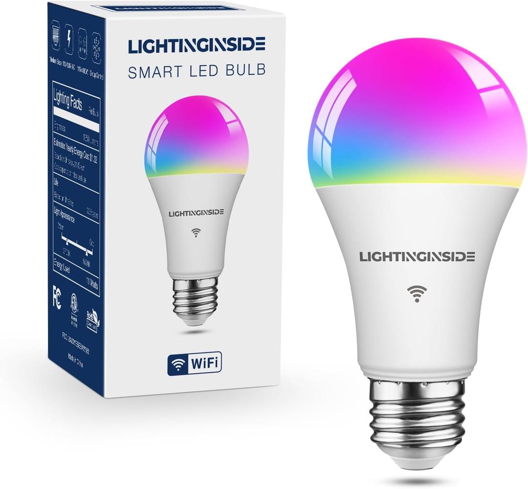 Smart Light Bulbs 100W Equivalent, 1350LM 11W WiFi Smart Bulb Compatible with Alexa/Google Assistant/Smart Life, A19 E26 RGBCW Color Changing, No Hub Required,2.4G WiFi, ETL Listed, 1 PC