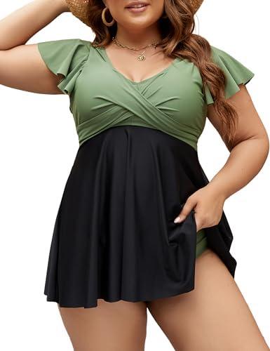 Edelqual Women's Plus Size Tankini Swimsuits Swim Dress Tummy Control Bathing Suits Two Piece High Waisted Swimwear 2025 3XL