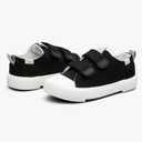 Toddler Low Top Canvas Sneakers Adjustable Straps Boys and Girls Slip on Shoes (Black)