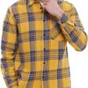 Men's Plaid Flannel Regular Fit Shirts Warm Button Down Long Sleeve Work Casual Shirt (Yellow, XL)