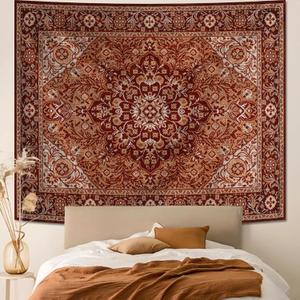 Apdidl Boho Mandala Hippie Wall Tapestry for Bedroom Aesthetic, Indian Bohemian Floral Tapestries Blanket Art Decor, Vintage Orange Fabric Vertical Wall Hanging for Living Room Dorm 60" X 79"