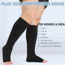 KEKING Extra Wide Calf Compression Socks for Men & Women, 20-30 mmHg Compression Stockings Open Toe - Plus Size Knee High Support Hose for Varicose Veins, Pain Relief, Swelling, Black M