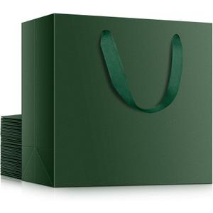 EUSOAR Small Gift Bags Bulk, 20pcs 8.6"x3.9"x7 Thank You Gift Paper Wrap Bag with Handles, Retail Shopping Wrapping Bags Sacks for Business, Craft Grocery, Wedding Birthday Christmas Party Favors (1 Count (Pack of 20), Green)