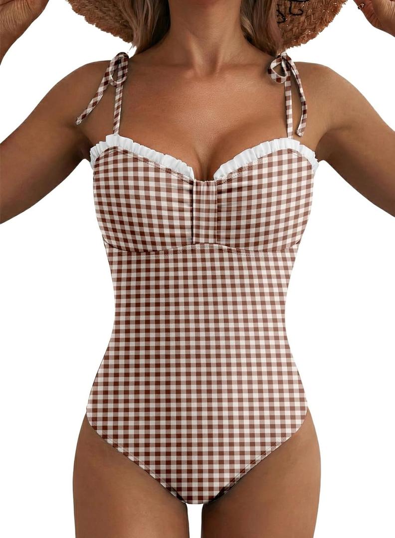 Herseas Women’s Striped One Piece Swimsuits Tie Shoulder High Cut Tummy Control Bathing Suit 2026 Summer Beach Swimwear (XL)