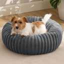Bedsure ComfyFleece Donut Small Dog Bed - Dog Beds for Small Dogs with Corduroy Fleece & Anti Slip Bottom, Round Faux Fur Pet Beds with Washable Removable Cover, Warm Grey, 27x27x8 inches