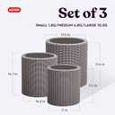 Keter Cylinder Set of 3 Rattan Resin Planter for Indoor and Outdoor Plants Ideal Decorative Planter for Porches and Patio Decor, Taupe, Medium