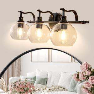 ANDY STAR Black Bathroom Light Fixture, 3 Light Vanity Lights, Rustproof Wall Lights Over Mirror, Rustic Wall Mounted Lamp, Modern Wall Sconces for Mirror, Powder Room, Bedroom