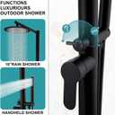 Freestanding Outdoor Shower, Outdoor Shower Kit for Pool Garden/Backyard/Beach Courtyard, Outside Shower Column with 10” Rain Shower Head and Handheld, Matte Black
