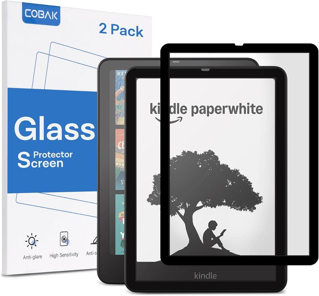 CoBak 2 Pack Matte Tempered Glass Screen Protector for 7" Kindle Paperwhite 12th Gen 2024 & Kindle Colorsoft Signature Edition, Kobo Aura 2 - Fingerprint Resistant, Anti-Bubble - 9H Hardness Film