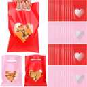 100 Pcs Pink Red Gift Bag with Handle 9.84''x 6.5'' Small Plastic Bags with Heart Shaped Window Mother's Day Party Favors for Gifts Wrapping Wedding Bridal Birthday Party Supplies Decoration