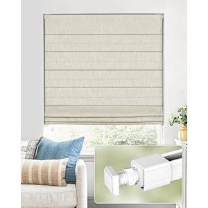 UNISHADES No Drill Cordless Roman Shades, Room Darkening, 29×48 in Beige
