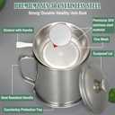 Tellshun Bacon Grease Container with Strainer 1.25 L / 42 oz Strong Kitchen Catcher Food-grade Stainless Steel Cooking Oil Keeper with Lid and Easy-Grip Handle Suitable for Storing Frying Oil